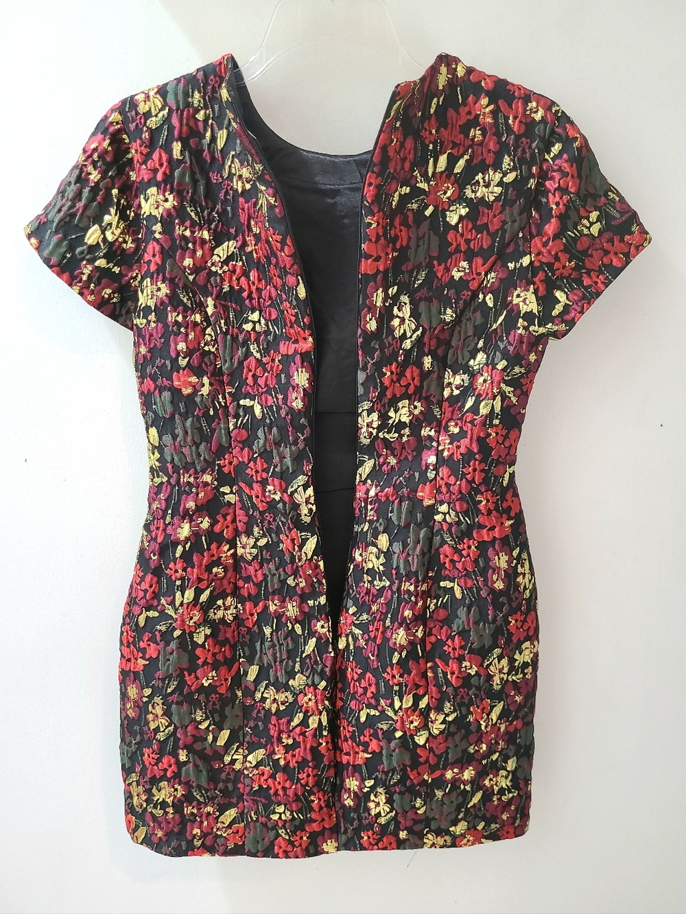 Mac Duggal Brocade Mini Dress Black/Red/Gold Multi Floral Sz 6 - Picture 6 of 11